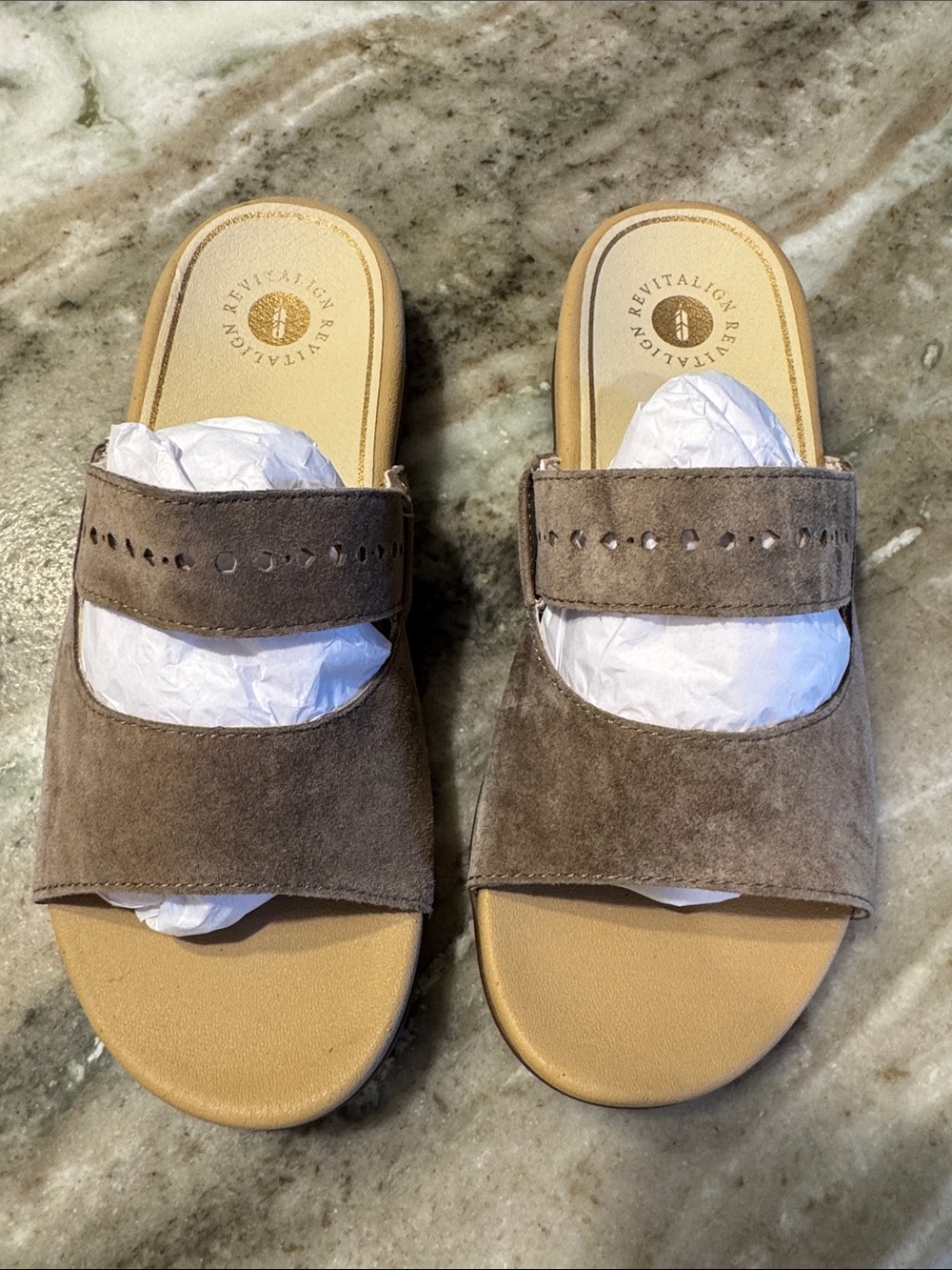 Revitalign Taupe Suede Slide Sandals